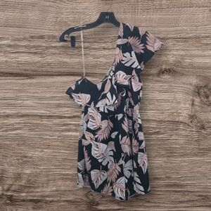 Women's Entro Tropical Leaf Print One Shoulder Romper Sz Small